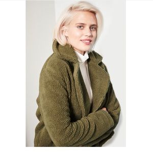 Banana Republic Soft Sherpa Jacket Green Open Blazer Cropped Sz XS